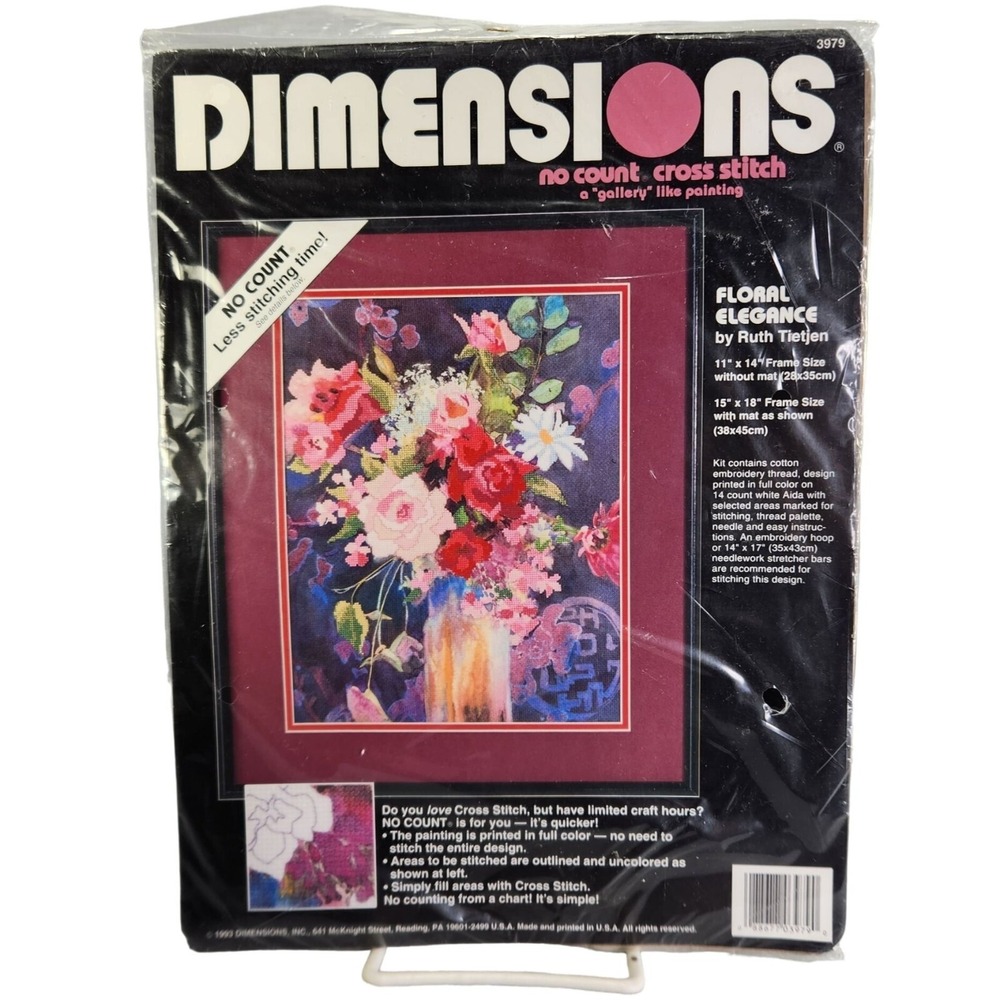 Dimensions Floral Elegance No Count Cross Stitch Kit Roses Vase Home Decor New